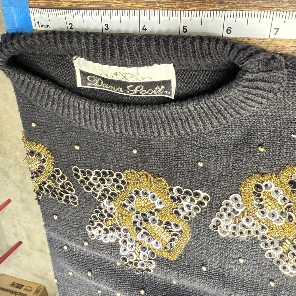 VTG Dana Scott Beaded Sequin 80s Sweater Sz M/L Holiday Party Christmas Hanukkah - Picture 7 of 11